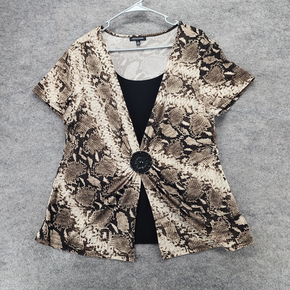 Notations Blouse Womens XL Short Sleeve Brown Snakeskin